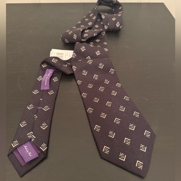 Ralph Lauren Purple Label Houndstooth Black Geometric Pattern Tie NWT